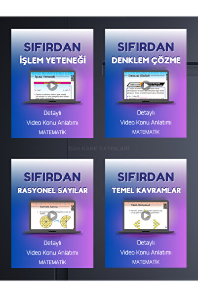 Dört Kare Yayınları Sıfırdan Matematik TYT KPSS DGS Etap1 (VİDEO KURS KİTAP G...