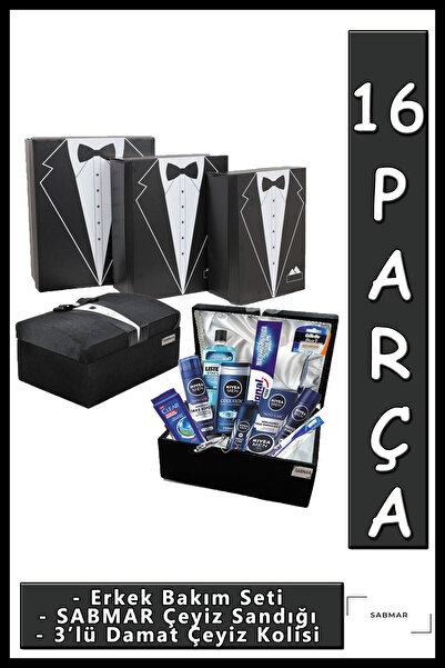 NIVEA Damat Bohçası Erkek Nişan Bohçası Çeyiz Kolisi 3'lü Erkek Bohça Erkek Bakım Seti 9022036 17 Parça