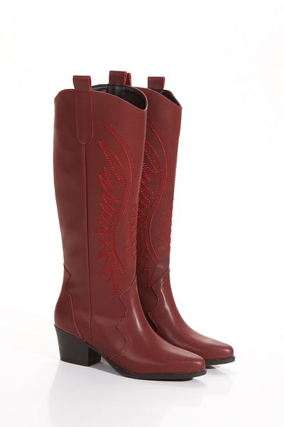 ÜNAL ÖZER Burgundy Western Embroidered Pointed Toe Women's Boots - Un001-0218 Beige Suede