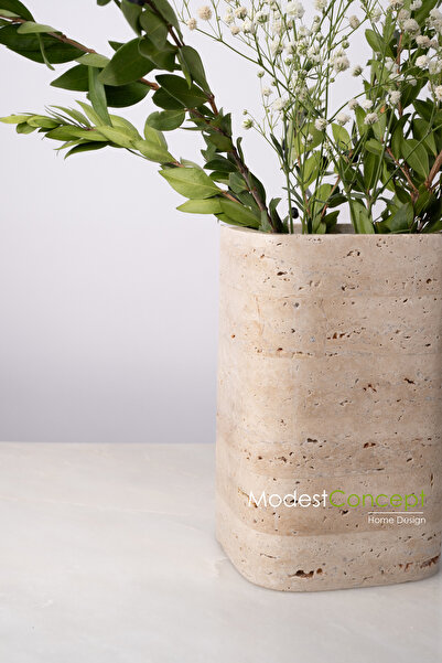 Modestmar Traverten Saksı, Traverten Vazo, Kare Traverten Vazo