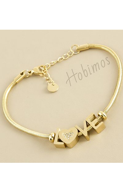 Hobimos Love Written Zircon Stone Steel Cord Bracelet