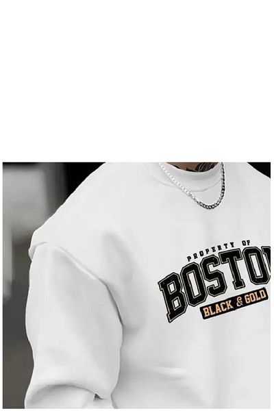 TEXTURA Унисекс суитшърт с 0 деколте и щампа Boston за нов сезон