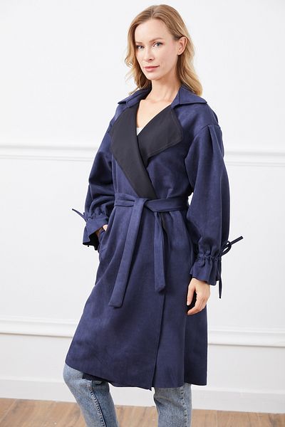 DPARİS Suede Trench Coat with Belt Detail