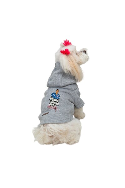 Buddy Store ملابس للقطط والكلاب، ملابس للعرق - Gta مطبوعة باللون الرمادي