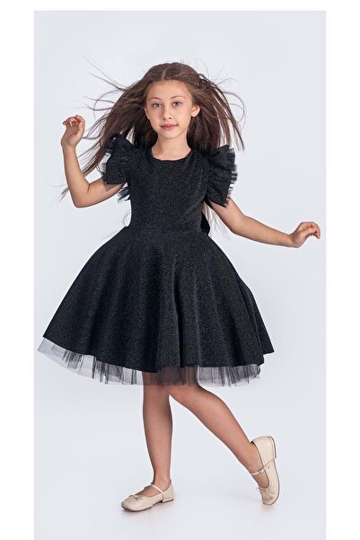 Mnk Baby&Kids Черна вечерна рокля за момиче - Блестяща и шампанско M00669