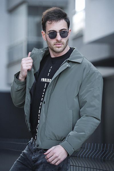 Oksit Καλιφόρνια Jacket Collar Αδιάβροχο γυαλιστερό κοντό ανδρικό παλτό πιλότου