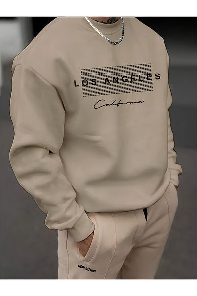 Revasser Unisex Γυναικεία/Ανδρική Λεπτομερής Λος Άντζελες Ειδική στάμπα, πολύχρωμη, βαμβακερή φούτερ με λαιμόκοψη