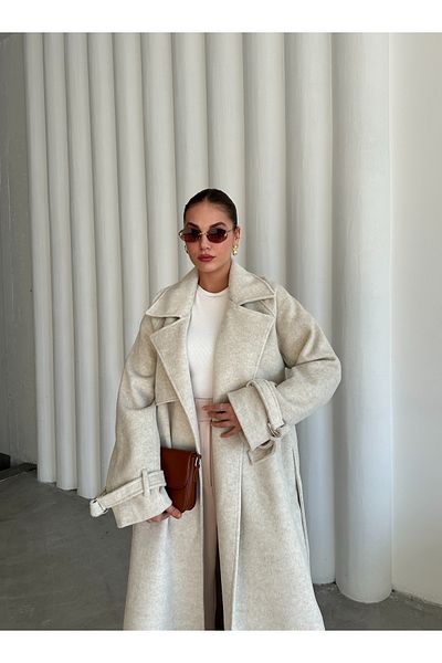 Laluvia Steinfarbener Workuta-Mantel mit Gürtel