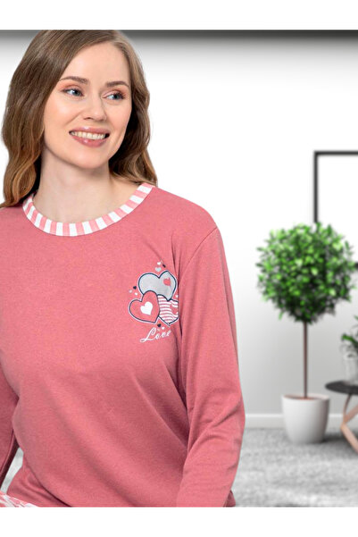 YusGos Love Heart Patterned Cotton Women's Pajamas Set (Pink)