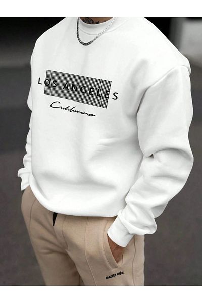 Revasser Unisex Γυναικεία/Ανδρική Λεπτομερής Λος Άντζελες Ειδική στάμπα, πολύχρωμη, βαμβακερή φούτερ με λαιμόκοψη
