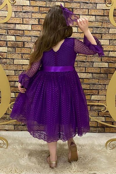 Mnk Colorful French Lace Buckle Girls' Dress Purple