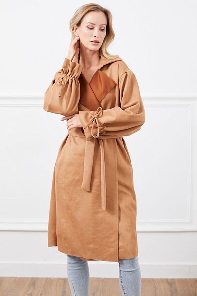 DPARİS Suede Trench Coat with Belt Detail