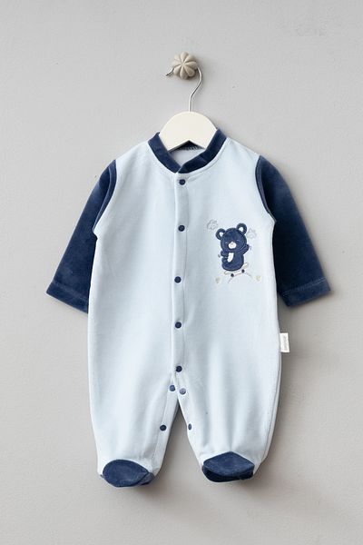 Bebitof Cute Skateboarded Teddy Bear Patterned Cotton Baby Velvet Jumpsuit