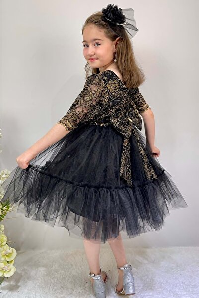 Mnk Βραδινό φόρεμα με δαντέλα με φερμουάρ στην πλάτη για κορίτσια ΜΑΥΡΟ