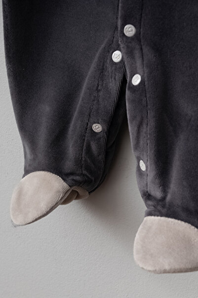 Bebitof Cute Skateboarded Teddy Bear Patterned Cotton Baby Velvet Jumpsuit