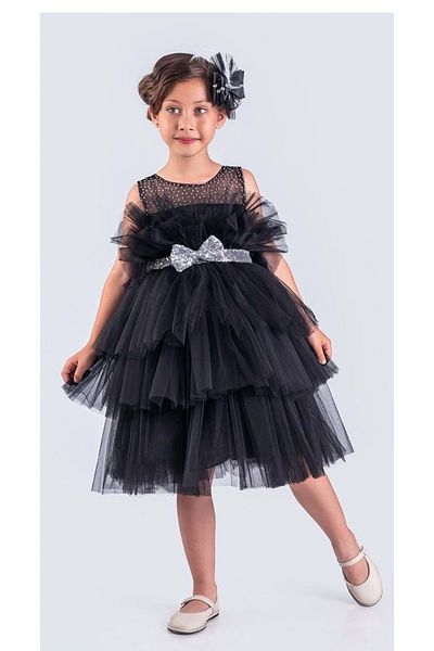Mnk Baby&Kids Rochie de seara Buchet Negru din Tulle Katkat pentru Fata - Ocazie Speciala