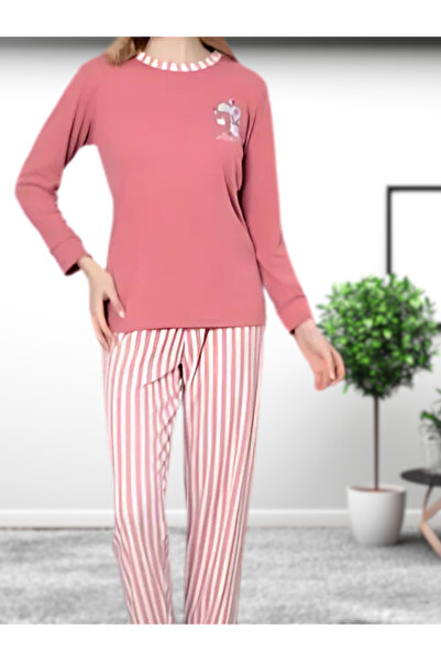 YusGos Love Heart Patterned Cotton Women's Pajamas Set (Pink)