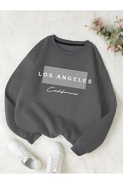 Revasser Unisex Women'S/Men's Detailed Los Angeles Custom Printed Color Oversize Crew Neck Cotton Sweatshirt