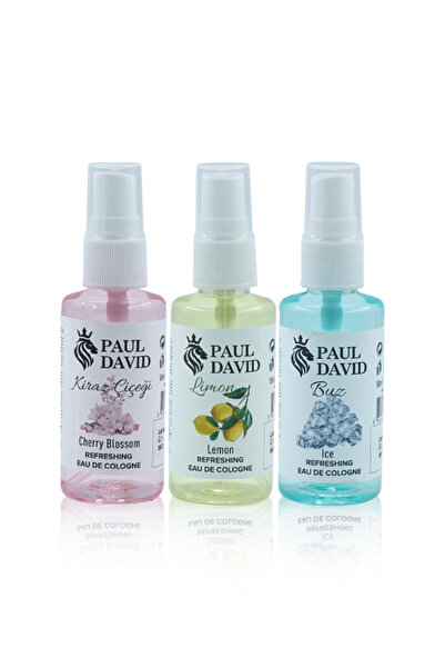 Paul David Çanta Cep Boy 50ml 80° Kolonya Kiraz Çiçeği, Limon, Buz, 3'lü Set