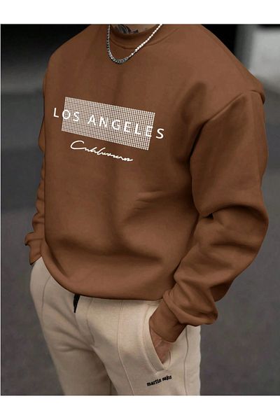 Revasser Unisex Γυναικεία/Ανδρική Λεπτομερής Λος Άντζελες Ειδική στάμπα, πολύχρωμη, βαμβακερή φούτερ με λαιμόκοψη
