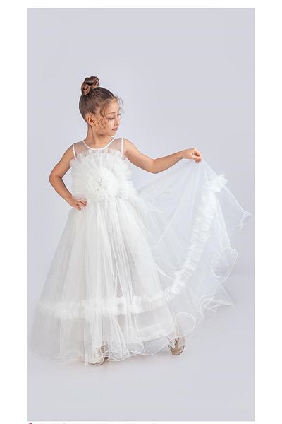 Mnk Baby&Kids Βραδινό φόρεμα για κορίτσια με μοτίβο λευκού τριαντάφυλλου - M00670
