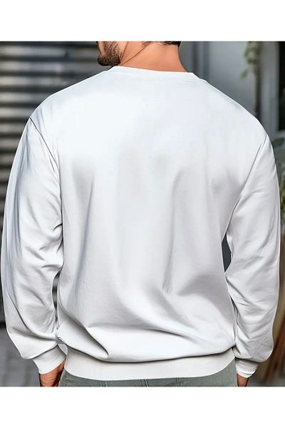 TEXTURA New Season Unisex White Focus Printed 0 Collar Sweatshirt