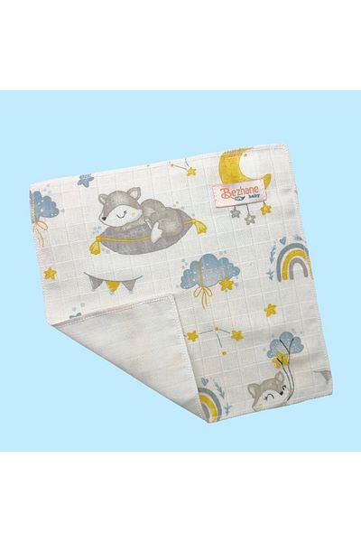 BEZHANE Cotton Muslin Fabric Baby Mouth Wipes Cloud Moon Pattern (25x25cm)
