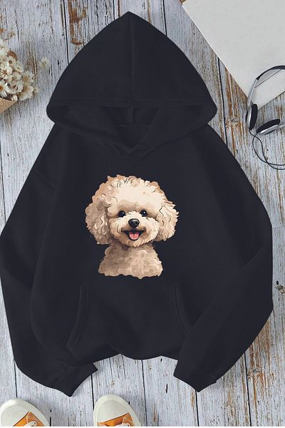 Korefanzin Cute Code Trend Poodle Printed Oversize Hoodie Sweatshirt