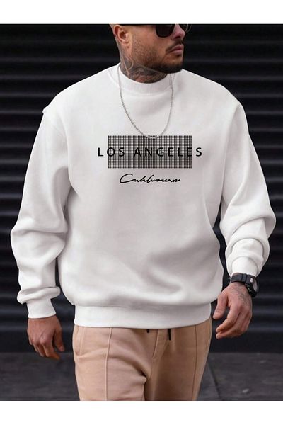 Revasser Unisex Γυναικεία/Ανδρική Λεπτομερής Λος Άντζελες Ειδική στάμπα, πολύχρωμη, βαμβακερή φούτερ με λαιμόκοψη