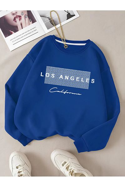 Revasser Unisex Γυναικεία/Ανδρική Λεπτομερής Λος Άντζελες Ειδική στάμπα, πολύχρωμη, βαμβακερή φούτερ με λαιμόκοψη