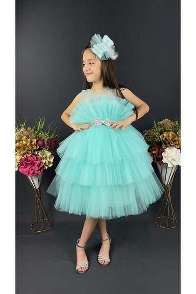 Mnk Green Bouquet Model Girl's Evening Dress
