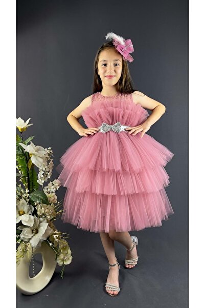 Mnk Baby&Kids Katkat Tüllü Buket Model Kız Çocuk Özel Gün Abiye PEMBE