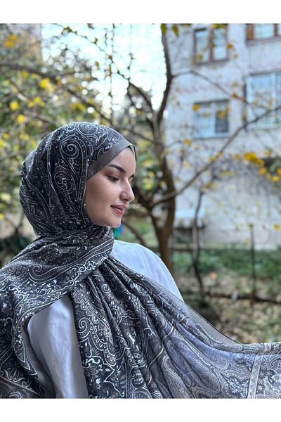 shalby Gray Hijab Dalia Patterned Cotton Shawl