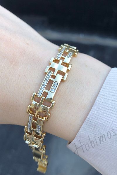 Hobimos Xuping Special Design Zircon Stone Wide Steel Bracelet