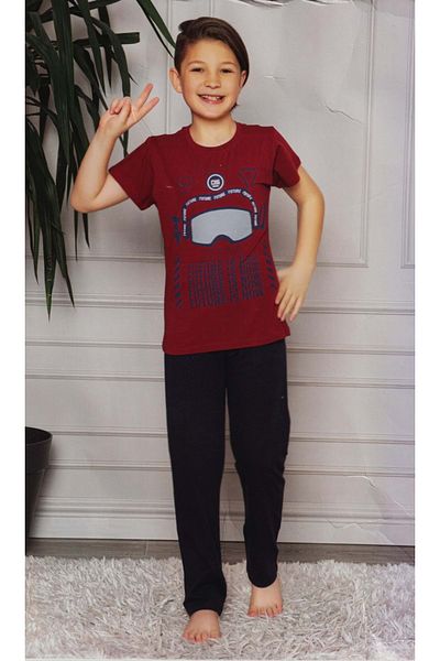 Mnk Baby&Kids Pijamale pentru băieți - Tricou cu mânecă scurtă, Pantaloni lungi, Roșu Claret M00672