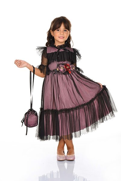 Mnk Baby&Kids Dantel Vintage Çantalı Elbise MNKA248 PEMBE