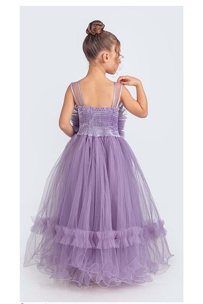Mnk Baby&Kids Rochie de seară pentru fetiță cu bretele până la podea cu motiv trandafir - M00670 LILA