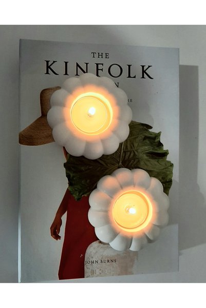 oksukokulutaş 2'li Beyaz kabak tealight mumluk
