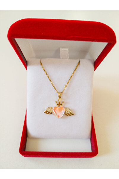 SeyCey.co Lüx Kadife Kutuda | Kanatlı Pembe Kalp Kolye | 14 Şubat Sevgililer ...