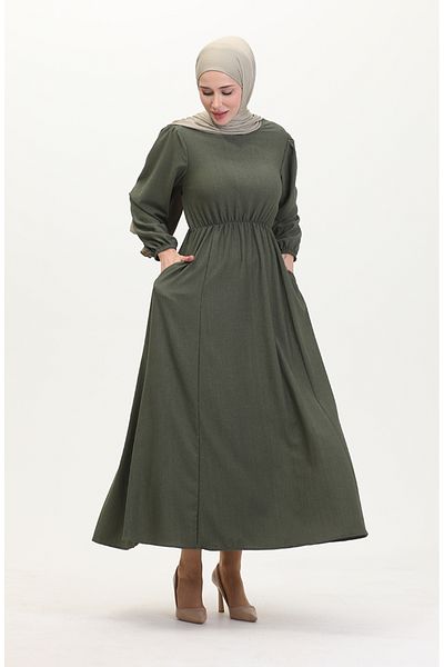 sefamerve Khakifarbenes Taschenkleid – Modell 1099-01