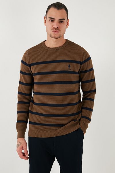U.S. Polo Assn. BAZA. Pulover Slim Fit pentru bărbați cu dungi Polo - Decolteu, 100% bumbac - G081SZ0TK 1957312