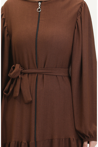 sefamerve Καφέ μπαλόνι μανίκι Ferace - 1026-05