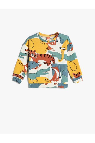 Koton Sweatshirt Animals Printed Rose Gold Long Sleeve Crew Neck Cotton