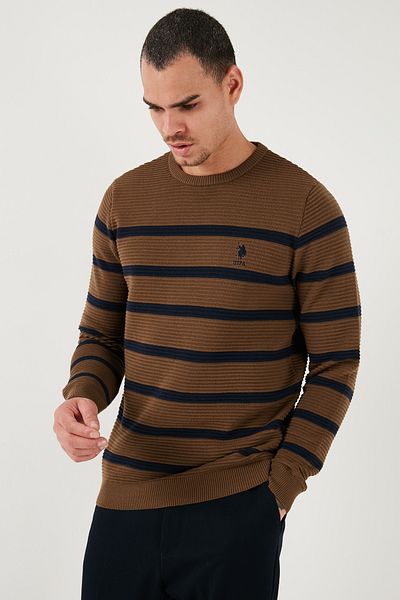 U.S. Polo Assn. BAZA. Pulover Slim Fit pentru bărbați cu dungi Polo - Decolteu, 100% bumbac - G081SZ0TK 1957312