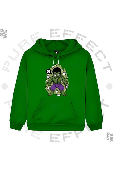 PURE EFFECT УНИСЕКС Детски суичър HULK MARVEL - щампован отпред, многоцветен, качулка с 3 нишки