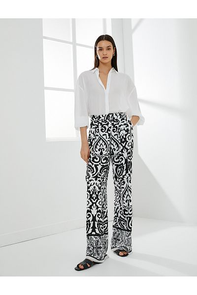 Koton Palazzo Trousers Wide Leg Ethnic Patterned Pockets