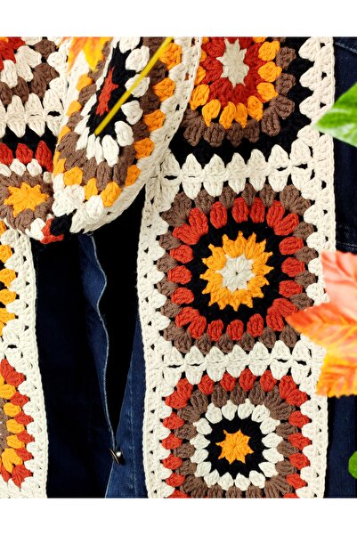 El örgüsü El Yapımı Tığ İşi Motif Patchwork Kadın Atkı