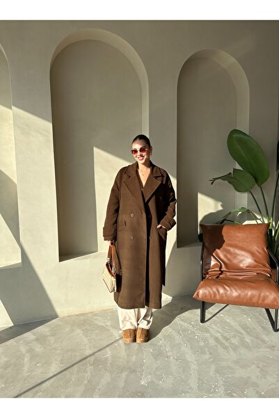 Laluvia Hnědý kabát New Tokyo Long Stamp- 509029