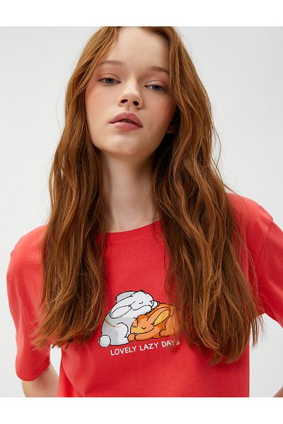Koton Cotton Short Sleeve Crew Neck Printed T-Shirt