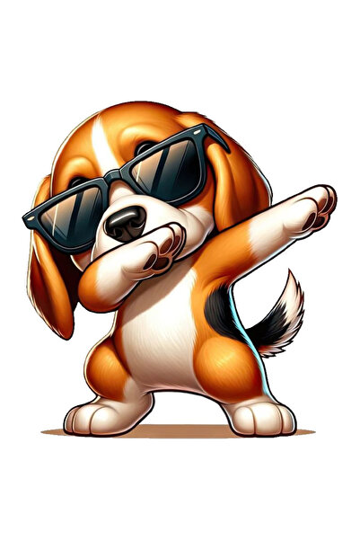 MegaSticker Gözlüklü Danscı Beagle Sticker Araba, Motorsiklet, Kask, Laptop, ...